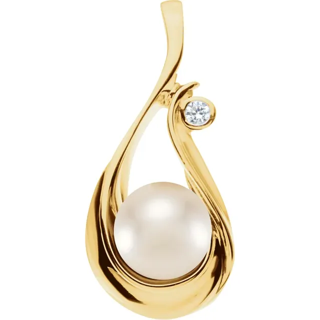 14K Gold Pearl & Diamond Teardrop Pendant